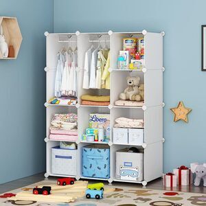 Closet Organizer, Cubby Storage Shelf, Armoire Clothes Hanging (12 Cube, White)
